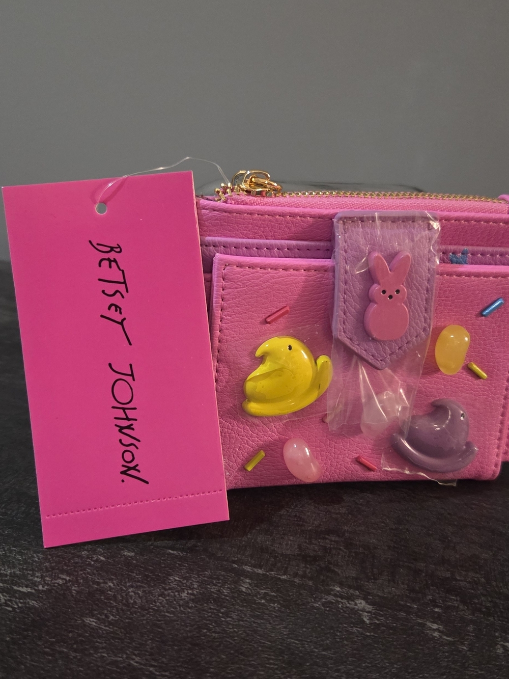 NEW🔥Betsey Johnson Pink PEEPS Wallet with Easter Charm Accents